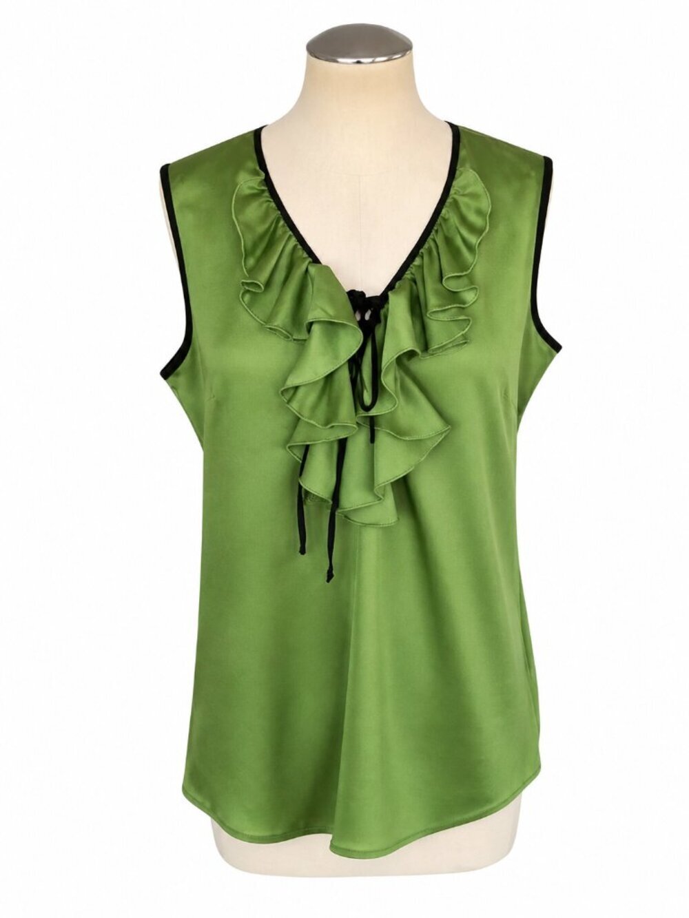 Banana Republic Green Ruffle Sleeveless Blouse V Neck Tie Size M